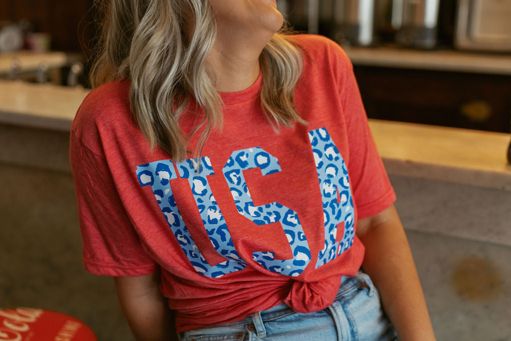 USA Leopard | Adult Tee-Adult Tee-Sister Shirts-Sister Shirts, Cute & Custom Tees for Mama & Littles in Trussville, Alabama.