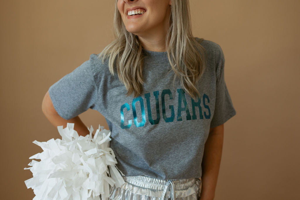 Cougars Foil | Mom Crop Tee-Adult Tee-Sister Shirts-Sister Shirts, Cute & Custom Tees for Mama & Littles in Trussville, Alabama.