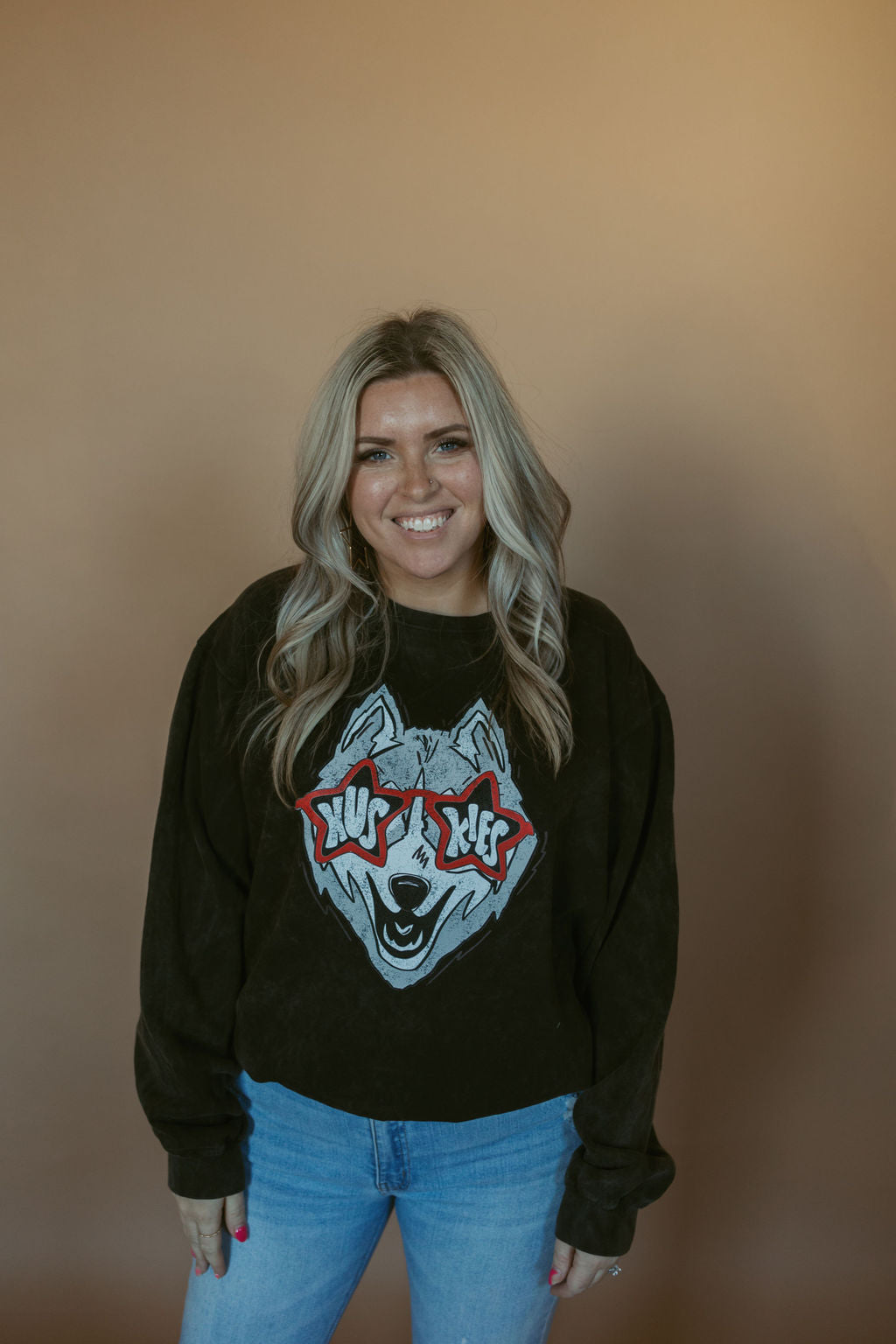 Huskies Glasses | Adult Mineral Wash Pullover-Adult Pullover-Sister Shirts-Sister Shirts, Cute & Custom Tees for Mama & Littles in Trussville, Alabama.