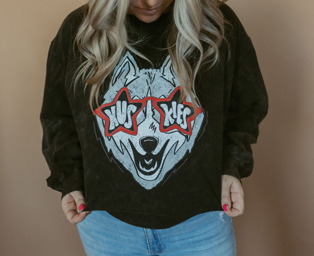Huskies Glasses | Adult Mineral Wash Pullover-Adult Pullover-Sister Shirts-Sister Shirts, Cute & Custom Tees for Mama & Littles in Trussville, Alabama.