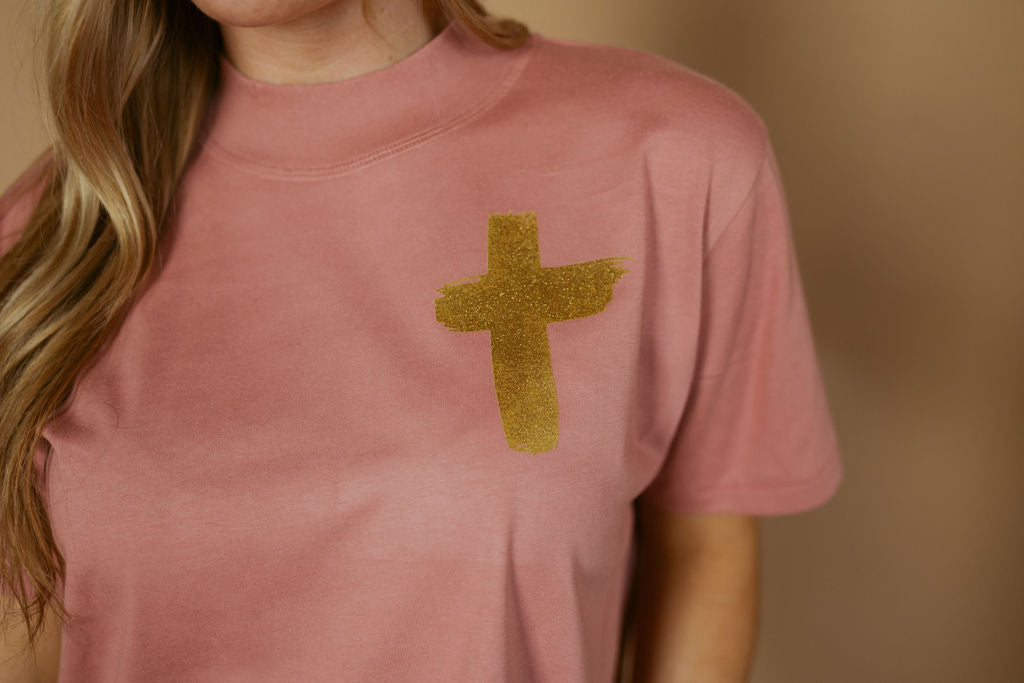 Gold Foil Cross | Mom Crop Tee-Cropped Tees-Sister Shirts-Sister Shirts, Cute & Custom Tees for Mama & Littles in Trussville, Alabama.