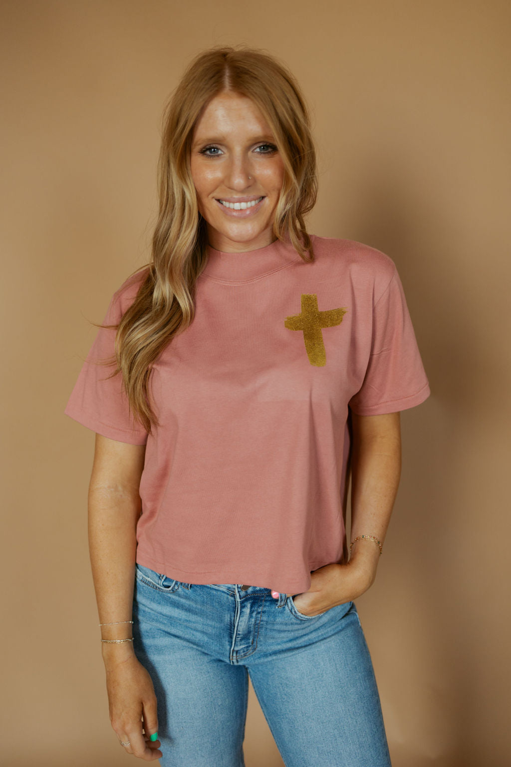 Gold Foil Cross | Mom Crop Tee-Cropped Tees-Sister Shirts-Sister Shirts, Cute & Custom Tees for Mama & Littles in Trussville, Alabama.