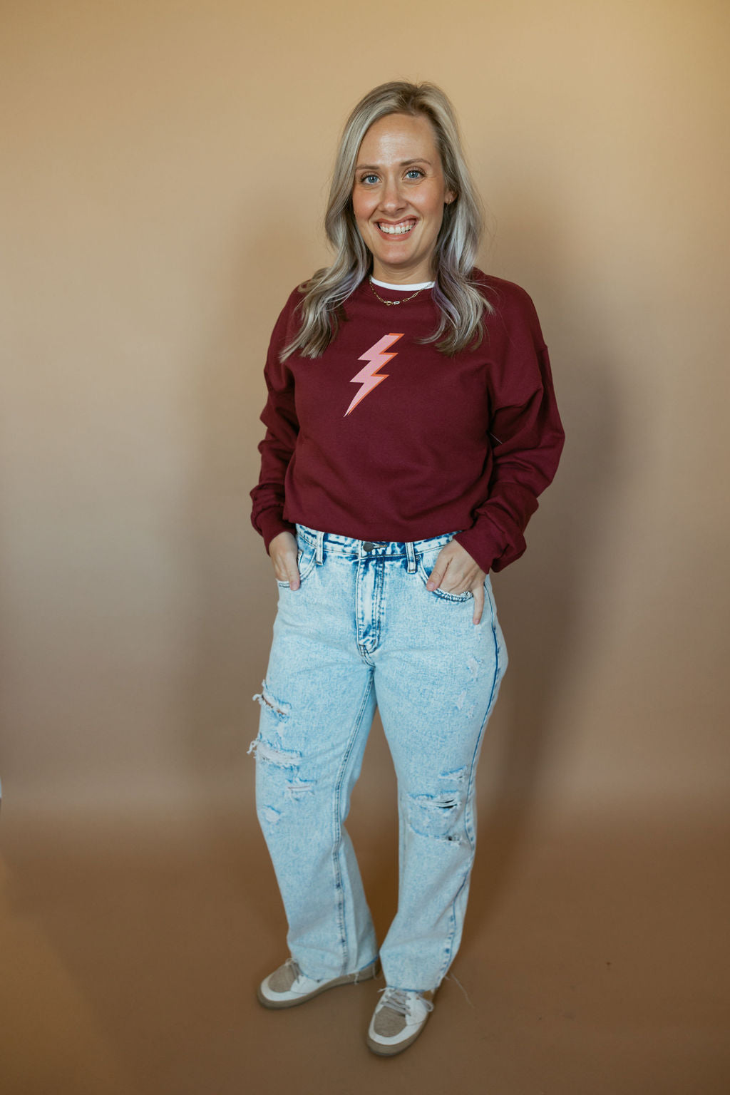 Pink Multi Spotted Bolt | Adult Pullover-Adult Pullover-Sister Shirts-Sister Shirts, Cute & Custom Tees for Mama & Littles in Trussville, Alabama.