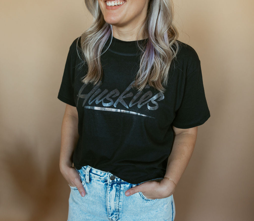 Foil Huskies Throwback Tonal | Mom Crop Tee-Adult Tee-Sister Shirts-Sister Shirts, Cute & Custom Tees for Mama & Littles in Trussville, Alabama.