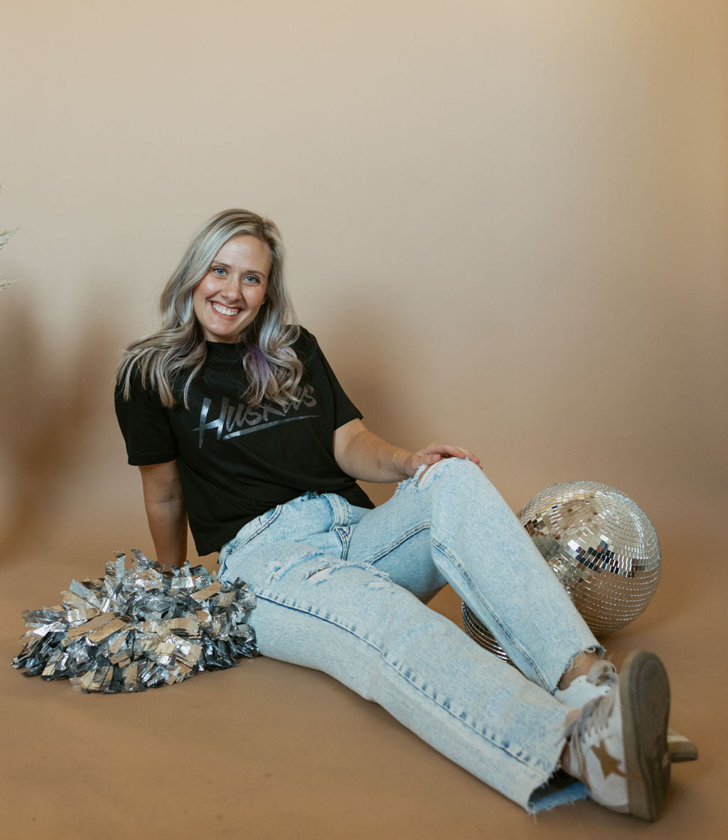 Foil Huskies Throwback Tonal | Mom Crop Tee-Adult Tee-Sister Shirts-Sister Shirts, Cute & Custom Tees for Mama & Littles in Trussville, Alabama.