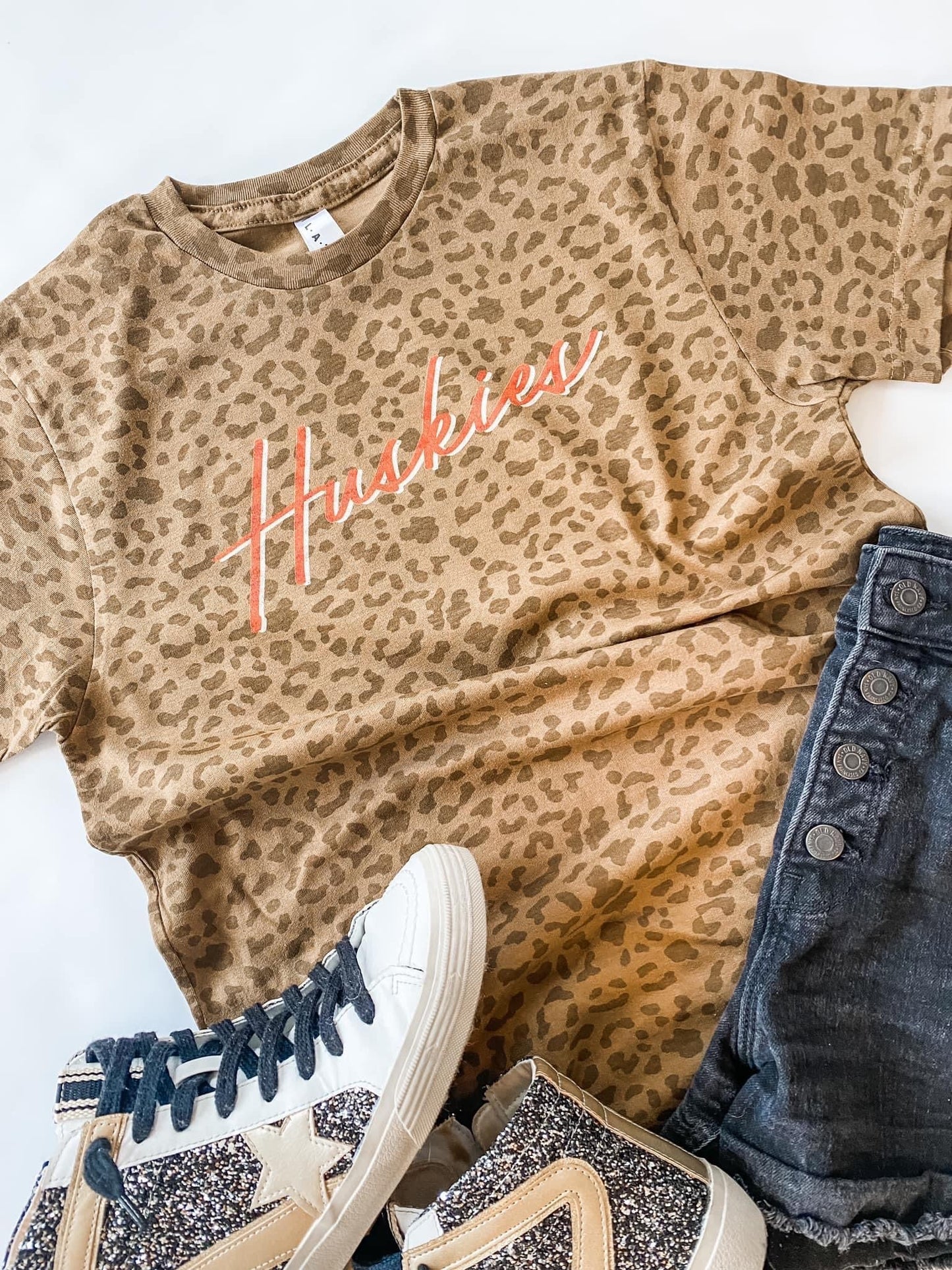 Cheetah Bayshore Huskies | Mom Crop Tee-Adult Tee-Sister Shirts-Sister Shirts, Cute & Custom Tees for Mama & Littles in Trussville, Alabama.