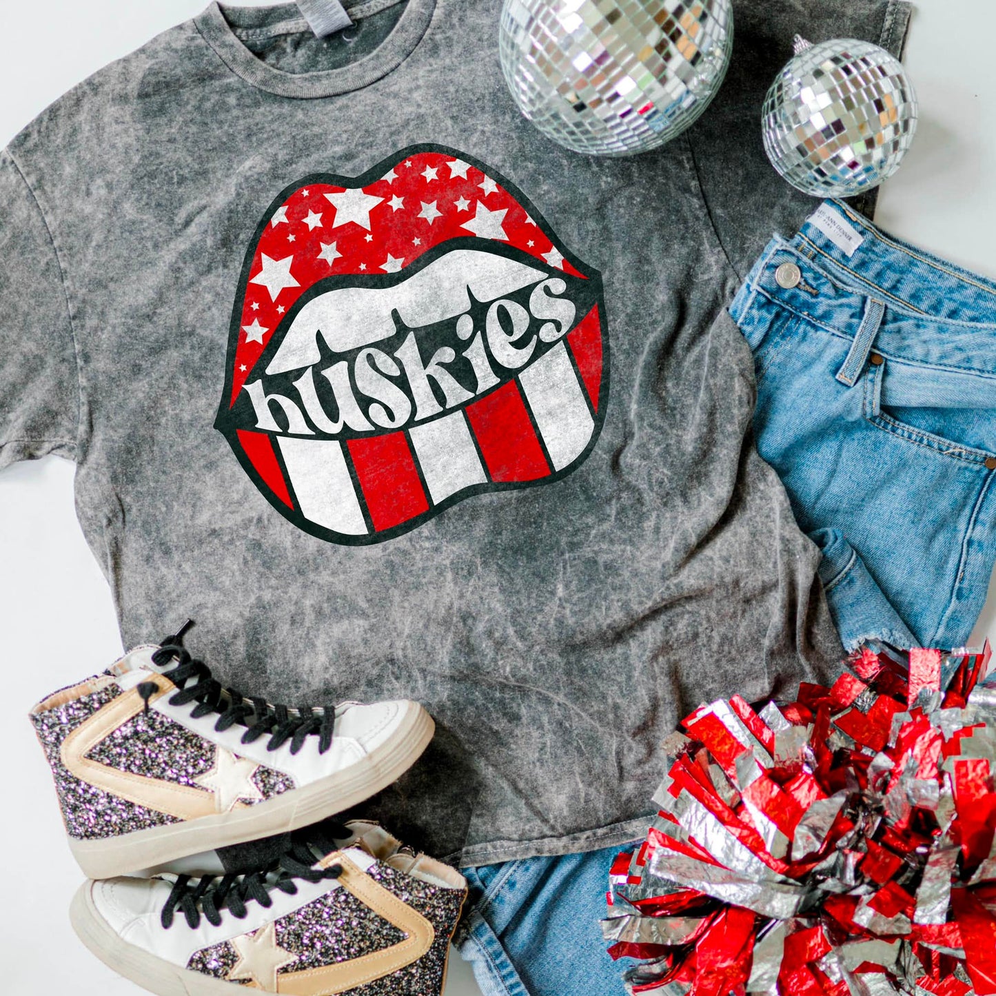 Huskies Distressed Lips | Adult Mineral Wash Tee-Adult Tee-Sister Shirts-Sister Shirts, Cute & Custom Tees for Mama & Littles in Trussville, Alabama.