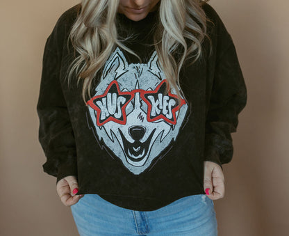 Huskies Glasses | Adult Mineral Wash Pullover-Adult Pullover-Sister Shirts-Sister Shirts, Cute & Custom Tees for Mama & Littles in Trussville, Alabama.
