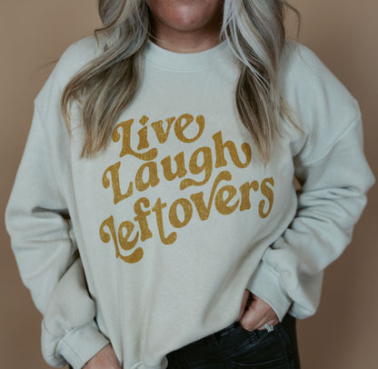Live, Laugh, Leftovers | Adult Balloon Sleeve Mom Crop Pullover-Adult Pullover-Sister Shirts-Sister Shirts, Cute & Custom Tees for Mama & Littles in Trussville, Alabama.