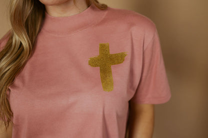 Gold Foil Cross | Mom Crop Tee-Cropped Tees-Sister Shirts-Sister Shirts, Cute & Custom Tees for Mama & Littles in Trussville, Alabama.