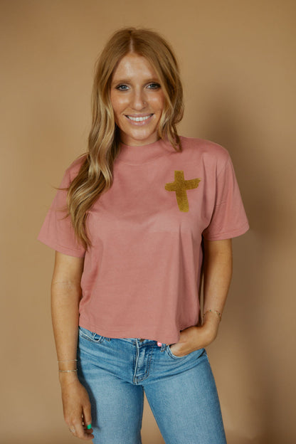 Gold Foil Cross | Mom Crop Tee-Cropped Tees-Sister Shirts-Sister Shirts, Cute & Custom Tees for Mama & Littles in Trussville, Alabama.