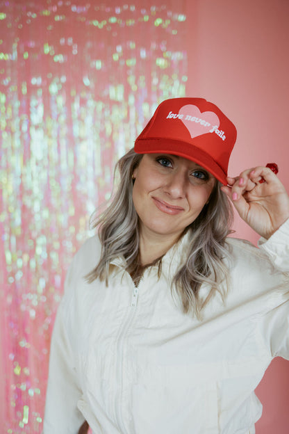 Love Never Fails | Adult Trucker Hat-Hats-Sister Shirts-Sister Shirts, Cute & Custom Tees for Mama & Littles in Trussville, Alabama.