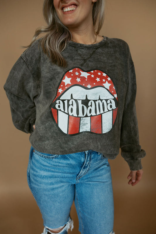 Alabama Distressed Lips | Adult Mineral Wash Pullover-Adult Pullover-Sister Shirts-Sister Shirts, Cute & Custom Tees for Mama & Littles in Trussville, Alabama.