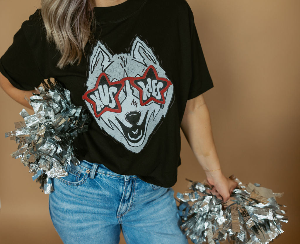 Huskies Glasses | Mom Crop Tee-Adult Tee-Sister Shirts-Sister Shirts, Cute & Custom Tees for Mama & Littles in Trussville, Alabama.
