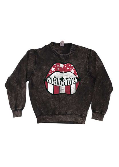 Alabama Distressed Lips | Adult Mineral Wash Pullover-Adult Pullover-Sister Shirts-Sister Shirts, Cute & Custom Tees for Mama & Littles in Trussville, Alabama.