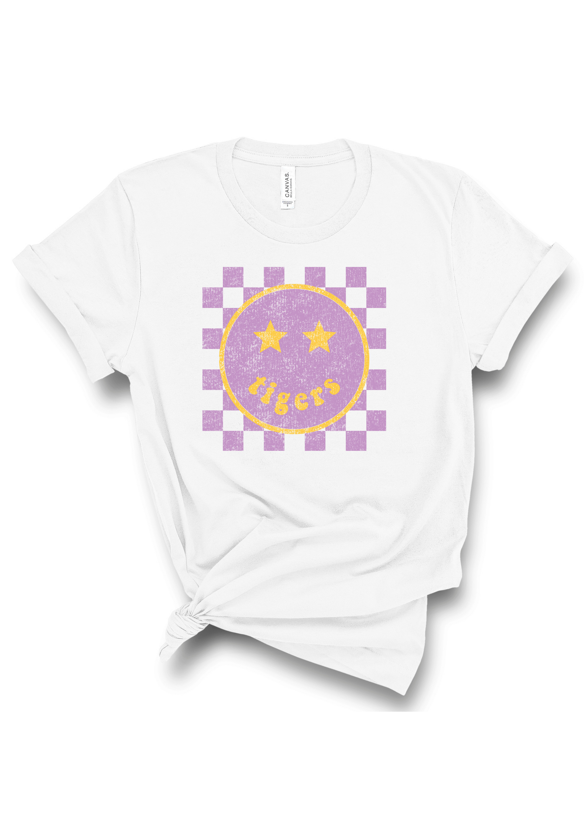 Springville Tigers Happy Checkered | Adult Tee-Adult Tee-Sister Shirts-Sister Shirts, Cute & Custom Tees for Mama & Littles in Trussville, Alabama.