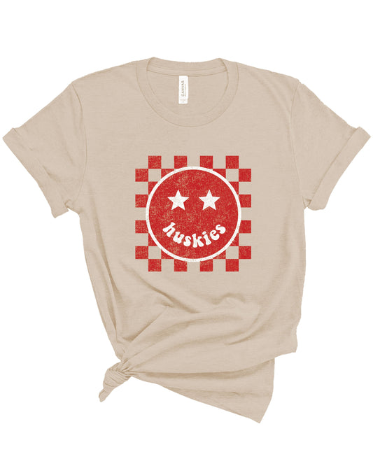 Huskies Happy Checkered | Adult Tee-Adult Tee-Sister Shirts-Sister Shirts, Cute & Custom Tees for Mama & Littles in Trussville, Alabama.